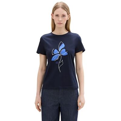 1043835 TOM TAILOR Damski Basic T-shirt z nadrukiem fotograficznym, 10668 Sky Captain Blue, S 1043835 TOM TAILOR Damski Basic T-shirt z nadrukiem fotograficznym, 10668 Sky Captain Blue, S