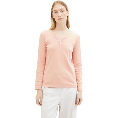 1024036 TOM TAILOR Henley damska koszulka z długim rękawem w paski z bawełny ekologicznej, 35225 Apricot Offwhite Stripe Ck, XL 1024036 TOM TAILOR Henley damska koszulka z długim rękawem w paski z bawełny ekologicznej, 35225 Apricot Offwhite Stripe Ck, XL