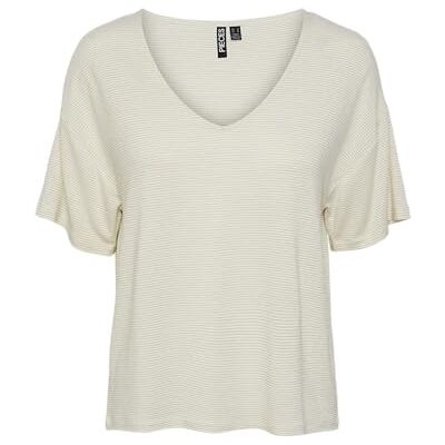 17146304 PIECES Damska koszulka Pcbillo Oversized Tee Lurex Stripes Noos, Jasna biel/szczegóły: złoty lurex, L 17146304 PIECES Damska koszulka Pcbillo Oversized Tee Lurex Stripes Noos, Jasna biel/szczegóły: złoty lurex, L