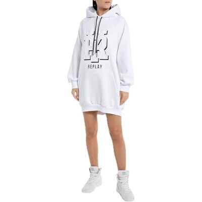 W9057A.000.22706 Replay Damska bluza oversize z kapturem, 001 White, S W9057A.000.22706 Replay Damska bluza oversize z kapturem, 001 White, S