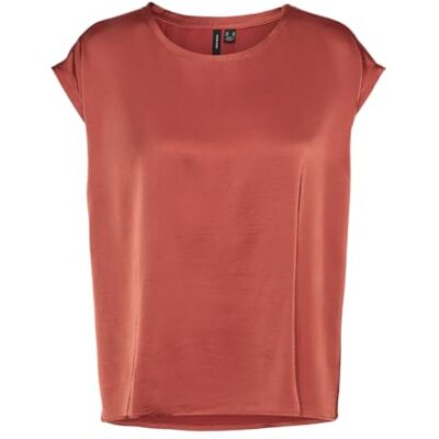 10311029 VERO MODA Vmreba Wide Top WVN Ga damska bluzka z krótkim rękawem, Spalona Sienna, M 10311029 VERO MODA Vmreba Wide Top WVN Ga damska bluzka z krótkim rękawem, Spalona Sienna, M
