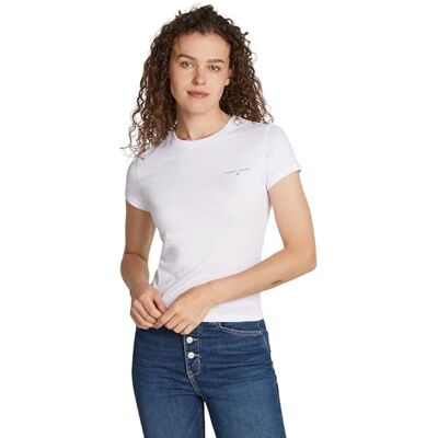 DW0DW18785 Tommy Jeans damska koszulka TJW Slim Linear TEE S/S, biała (biała), L, Biały (biały), L DW0DW18785 Tommy Jeans damska koszulka TJW Slim Linear TEE S/S, biała (biała), L, Biały (biały), L