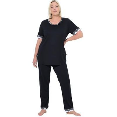 819494 Ulla Popken piżama damska, duże rozmiary, plus size, koronkowe krawędzie, okrągły dekolt, pół rękawów, czarny, 50-52 819494 Ulla Popken piżama damska, duże rozmiary, plus size, koronkowe krawędzie, okrągły dekolt, pół rękawów, czarny, 50-52