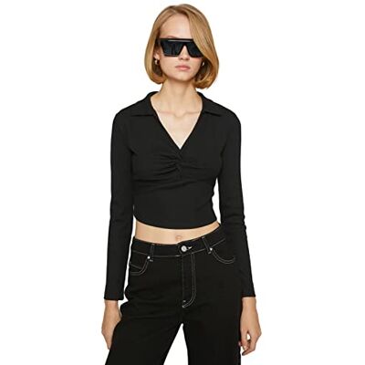 3WAK50051EK Koton Damska koszulka polo Neck Crop z długim rękawem, czarny (999), L 3WAK50051EK Koton Damska koszulka polo Neck Crop z długim rękawem, czarny (999), L