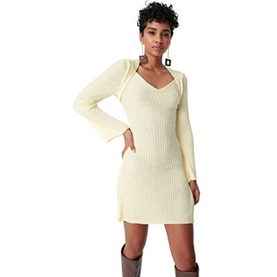 TWOAW23EL0008 Trendyol Akrylowa sukienka żółta Bodycon S, żółta, ŻÓŁTY, S TWOAW23EL0008 Trendyol Akrylowa sukienka żółta Bodycon S, żółta, ŻÓŁTY, S