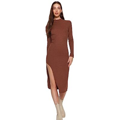 TWOAW24EL00174 Trendyol FeMan Bodycon sukienka dzianinowa o dopasowanym kroju, brązowy, XS, Brązowy, XS TWOAW24EL00174 Trendyol FeMan Bodycon sukienka dzianinowa o dopasowanym kroju, brązowy, XS, Brązowy, XS