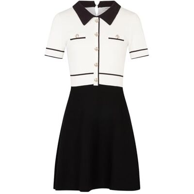 0097356-201 Morgan Krótka sukienka z dzianiny o linii A, Off White/Black, M 0097356-201 Morgan Krótka sukienka z dzianiny o linii A, Off White/Black, M