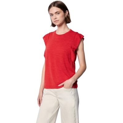3226527 Street One Studio Damski top o wyglądzie lnu z falbankami, mandarin red, 44 3226527 Street One Studio Damski top o wyglądzie lnu z falbankami, mandarin red, 44