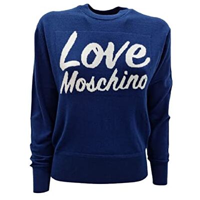 W S M35 10 X 1148 Love Moschino Damski Slim Fit Long Sleeved with Love Penguins Intarsia. Sweter Sweter, niebieski, 48 W S M35 10 X 1148 Love Moschino Damski Slim Fit Long Sleeved with Love Penguins Intarsia. Sweter Sweter, niebieski, 48