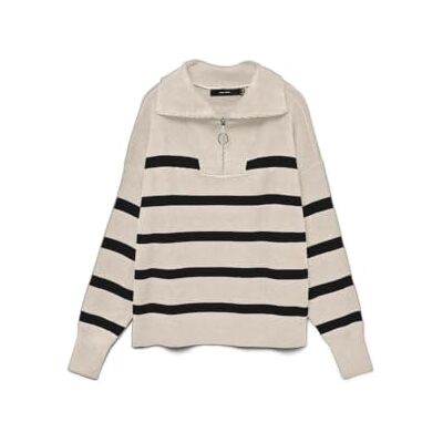 10269246 VERO MODA Vmsaba Stripe Ls Highneck Blouse Ga Noos sweter damski, brzoskwinia/paski: czarny, XXL 10269246 VERO MODA Vmsaba Stripe Ls Highneck Blouse Ga Noos sweter damski, brzoskwinia/paski: czarny, XXL
