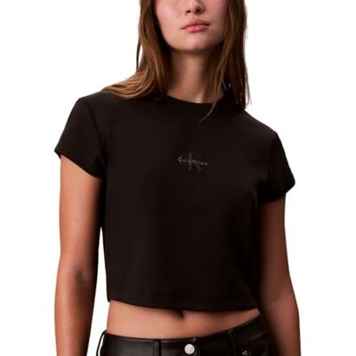 47AB802-001-XS Calvin Klein Damska koszulka niemowlęca z logo z monogramem, Czarny, XS 47AB802-001-XS Calvin Klein Damska koszulka niemowlęca z logo z monogramem, Czarny, XS
