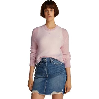 DW0DW20258 Tommy Jeans Damski sweter TJW OPEN KNIT dekolt w serek sweter, różowy, M, Różowy (szlachetny róż), M DW0DW20258 Tommy Jeans Damski sweter TJW OPEN KNIT dekolt w serek sweter, różowy, M, Różowy (szlachetny róż), M