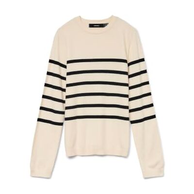 10309324-4517684 VERO MODA Vmsaba Plain Ls sweter z okrągłym dekoltem Ga Noos sweter z dzianiny, Brzoza/paski: czarny, XL 10309324-4517684 VERO MODA Vmsaba Plain Ls sweter z okrągłym dekoltem Ga Noos sweter z dzianiny, Brzoza/paski: czarny, XL