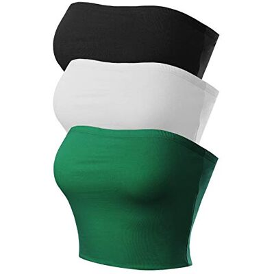 MixMatchy Women's Strapless Tube Tops Basic Bandeau Crop Sleeveless Backless Casual Sexy Going Out Summer 2025 3PACK Black/White/Green S MixMatchy Women's Strapless Tube Tops Basic Bandeau Crop Sleeveless Backless Casual Sexy Going Out Summer 2025 3PACK Black/White/Green S
