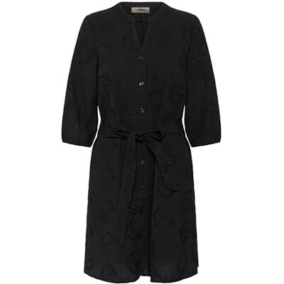 10613325 Cream Damska koszula sukienka V-Notch Neck wiązanie pasa średniej długości 3/4 rękawy, Pitch Black, 34 10613325 Cream Damska koszula sukienka V-Notch Neck wiązanie pasa średniej długości 3/4 rękawy, Pitch Black, 34