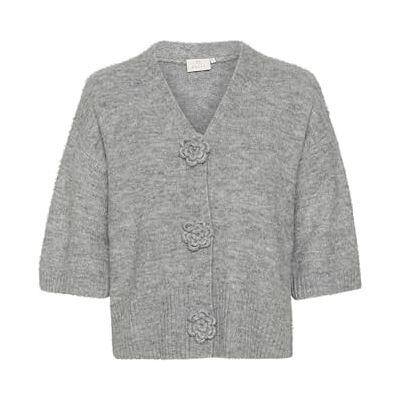 10509480 KAFFE Damski kardigan z dekoltem w serek kwiatowy guziki 3/4 rękawy Regular Fit Hip Length, Szary melanż, XS 10509480 KAFFE Damski kardigan z dekoltem w serek kwiatowy guziki 3/4 rękawy Regular Fit Hip Length, Szary melanż, XS