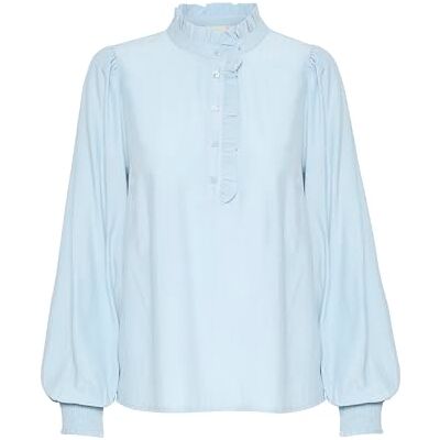 10509100 KAFFE Women's Blouse Frills Henley Neck Long Sleeves Regular Fit Buttons, Celestial Blue, 38 10509100 KAFFE Women's Blouse Frills Henley Neck Long Sleeves Regular Fit Buttons, Celestial Blue, 38