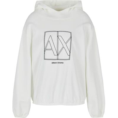 3DYM27YJDBZ1125 Armani Exchange Women's Sustainable Diagonal French Terry, bluza z kapturem, biała, L, Dziennik, L 3DYM27YJDBZ1125 Armani Exchange Women's Sustainable Diagonal French Terry, bluza z kapturem, biała, L, Dziennik, L