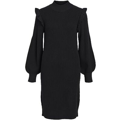 23043056 Object OBJMALENA L/S Ruffle Knit Dress NOOS, czarny, S 23043056 Object OBJMALENA L/S Ruffle Knit Dress NOOS, czarny, S