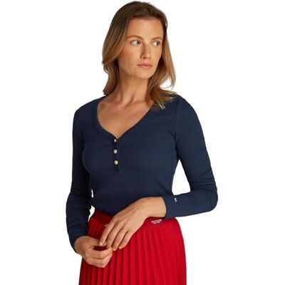 WW0WW43905C1GXS TOMMY HILFIGER Damski SLIM HENLEY GB SCOOP-NK LS WW0WW43905, niebieski, XS, Niebieski (Dark Night Navy), XS WW0WW43905C1GXS TOMMY HILFIGER Damski SLIM HENLEY GB SCOOP-NK LS WW0WW43905, niebieski, XS, Niebieski (Dark Night Navy), XS