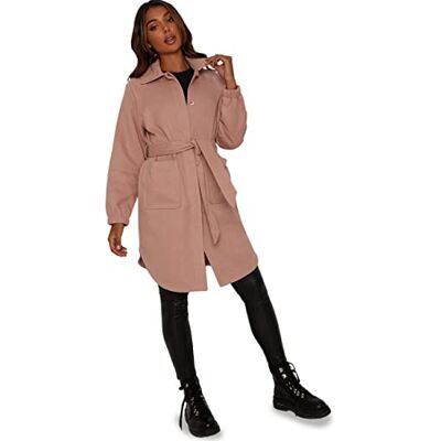 AW21CO09PI Chi Chi London Damski płaszcz oversize z bufiastymi rękawami i wiązaniem w talii w kolorze różowym, różowy, 38 AW21CO09PI Chi Chi London Damski płaszcz oversize z bufiastymi rękawami i wiązaniem w talii w kolorze różowym, różowy, 38