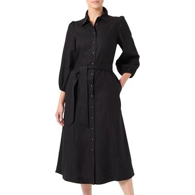 26033884 Yasflaxy 3/4 Linen Shirt Dress Noos, czarny, S 26033884 Yasflaxy 3/4 Linen Shirt Dress Noos, czarny, S