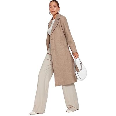 TWOAW24KB00013 Trendyol FeMan Regular Fit Basic tkany płaszcz, norek, 36, Norka, 34 TWOAW24KB00013 Trendyol FeMan Regular Fit Basic tkany płaszcz, norek, 36, Norka, 34