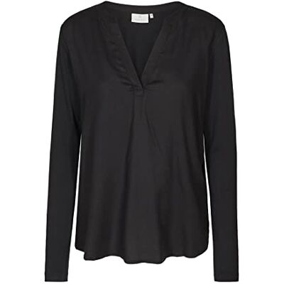 10503789-50600-46 KAFFE Damska bluza z długim rękawem z dekoltem w serek miękka wiskoza, czarna głęboka, 46 10503789-50600-46 KAFFE Damska bluza z długim rękawem z dekoltem w serek miękka wiskoza, czarna głęboka, 46