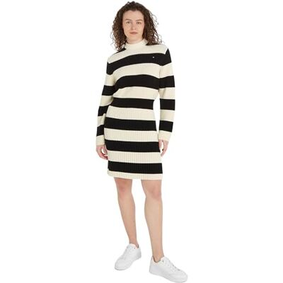 WW0WW40694 Tommy Hilfiger Damska sukienka Co Cardi Stitch SWT, Czarny/Calico Rugby Stp, 3XL duże rozmiary wysoki WW0WW40694 Tommy Hilfiger Damska sukienka Co Cardi Stitch SWT, Czarny/Calico Rugby Stp, 3XL duże rozmiary wysoki