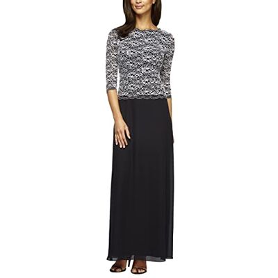 112784 Alex Evenings Damska koronkowa sukienka plus size z długą spódnicą na specjalne okazje, czarny/biały, 42 112784 Alex Evenings Damska koronkowa sukienka plus size z długą spódnicą na specjalne okazje, czarny/biały, 42