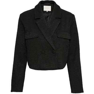10508455 Damska marynarka Kaffe Cropped Double Coasted Klamra Notch Lapel Regular Fit Damska, Głęboka czerń, 44 10508455 Damska marynarka Kaffe Cropped Double Coasted Klamra Notch Lapel Regular Fit Damska, Głęboka czerń, 44