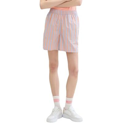 1042077 TOM TAILOR Denim Damskie szorty Poplin Basic z paskami, 35328 Terracotta Mid Blue Stripe, XL 1042077 TOM TAILOR Denim Damskie szorty Poplin Basic z paskami, 35328 Terracotta Mid Blue Stripe, XL