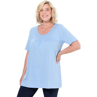 796473 Ulla Popken Damska koszulka duże rozmiary, duże rozmiary, plus size, ozdobne fałdy, linia A, okrągły dekolt, pół rękawy, modal, jasnoniebieski, 42-44 796473 Ulla Popken Damska koszulka duże rozmiary, duże rozmiary, plus size, ozdobne fałdy, linia A, okrągły dekolt, pół rękawy, modal, jasnoniebieski, 42-44