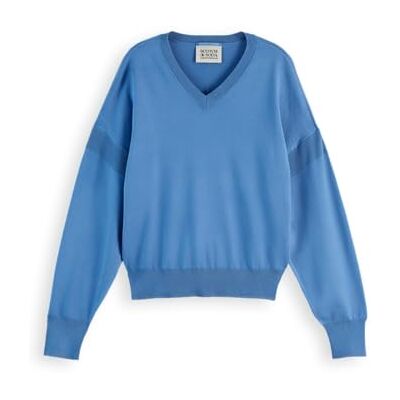 179643 Scotch & Soda Damski sweter z dekoltem w serek, Lake Blue 413, XL 179643 Scotch & Soda Damski sweter z dekoltem w serek, Lake Blue 413, XL