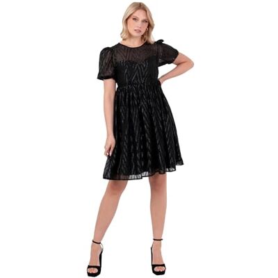 PL9-0480 Lovedrobe Damska mini sukienka damska Skater Fit and Flare A Line Round Neck Krótki rękaw Puff Rękaw Keyhole Back Zygzak Tie Bow Party, czarny 38, czarny, 36 PL9-0480 Lovedrobe Damska mini sukienka damska Skater Fit and Flare A Line Round Neck Krótki rękaw Puff Rękaw Keyhole Back Zygzak Tie Bow Party, czarny 38, czarny, 36