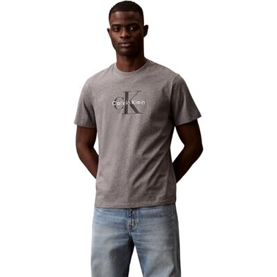 LV04RB862GP7EM Calvin Klein Jeans Męska koszulka SS Hero Monologo 20s LV04RB862G Graphic Tees, szara (Med Grey HTR), M, Szary (Med Grey Htr), M LV04RB862GP7EM Calvin Klein Jeans Męska koszulka SS Hero Monologo 20s LV04RB862G Graphic Tees, szara (Med Grey HTR), M, Szary (Med Grey Htr), M