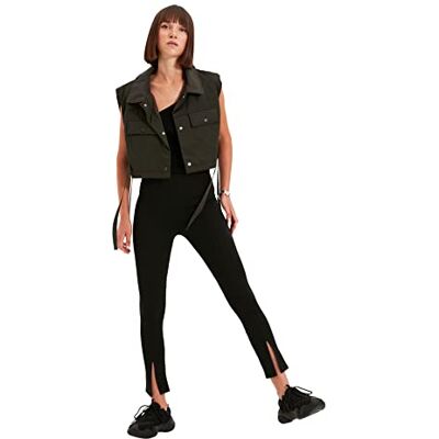 TWOAW22TA0004 Trendyol Black Tiper Szczegółowe dzianinowe legginsy damskie, czarny, M TWOAW22TA0004 Trendyol Black Tiper Szczegółowe dzianinowe legginsy damskie, czarny, M