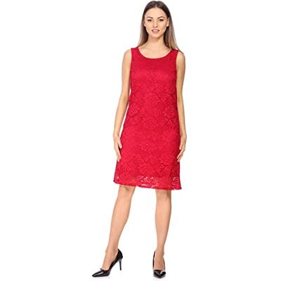 BLV50-260 Bellivalini Damski Sukienka do kolan koronkowa sukienka świąteczna letnia sukienka bez rękawów Okrągły dekolt w różany wzór (Malina, S) BLV50-260 Bellivalini Damski Sukienka do kolan koronkowa sukienka świąteczna letnia sukienka bez rękawów Okrągły dekolt w różany wzór (Malina, S)