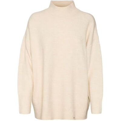 10311050 VERO MODA Vmphillis Ls Highnk długi sweter Ga Boo sweter z dzianiny, Birch/szczegóły: melanż, M 10311050 VERO MODA Vmphillis Ls Highnk długi sweter Ga Boo sweter z dzianiny, Birch/szczegóły: melanż, M