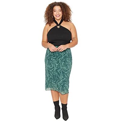 TBBAW23AZ00012 Trendyol Damska damska mini ołówkowa dzianinowa spódnica plus size, zielona, 5XL, ZIELONY TBBAW23AZ00012 Trendyol Damska damska mini ołówkowa dzianinowa spódnica plus size, zielona, 5XL, ZIELONY