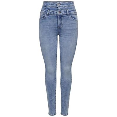 15322243 ONLY Onlblush Double Waistband Hw Sk ANK Dot Jeans, jasnoniebieski (light blue denim), L / 34L 15322243 ONLY Onlblush Double Waistband Hw Sk ANK Dot Jeans, jasnoniebieski (light blue denim), L / 34L
