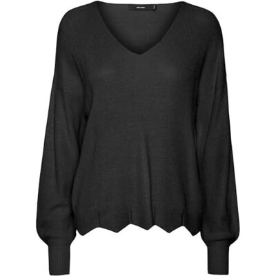 10281455 VERO MODA Vmnewlexsun Scallop Ls V-Neck Pull Ga sweter damski, czarny, S 10281455 VERO MODA Vmnewlexsun Scallop Ls V-Neck Pull Ga sweter damski, czarny, S