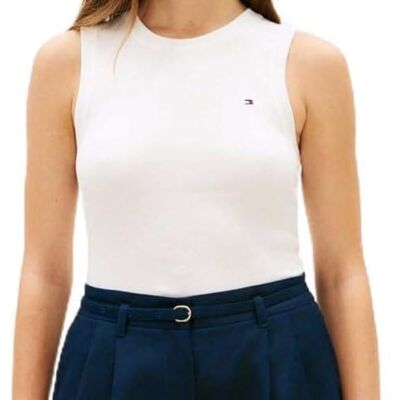 WW0WW47806YBLL Tommy Hilfiger Damska koszulka bez rękawów Slim Cody C-Nk WW0WW47806, biały, L WW0WW47806YBLL Tommy Hilfiger Damska koszulka bez rękawów Slim Cody C-Nk WW0WW47806, biały, L