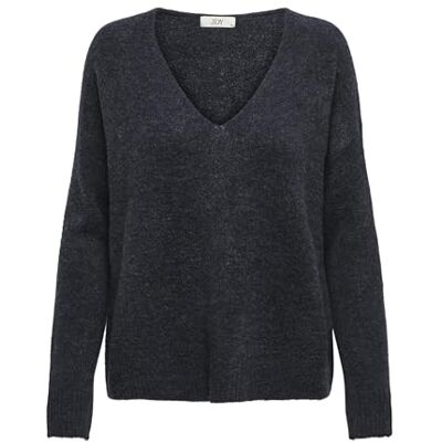 15207823 JDY JDYELANORA Cienki sweter prążkowany sweter z dekoltem w serek z długim rękawem, Night Sky/Szczegóły: melanż, L 15207823 JDY JDYELANORA Cienki sweter prążkowany sweter z dekoltem w serek z długim rękawem, Night Sky/Szczegóły: melanż, L