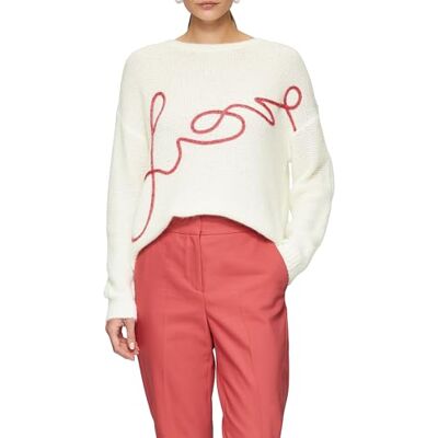2164325 s.Oliver BLACK LABEL Luźny dzianinowy sweter z alpakamiksu z napisem Love, kremowy, S 2164325 s.Oliver BLACK LABEL Luźny dzianinowy sweter z alpakamiksu z napisem Love, kremowy, S