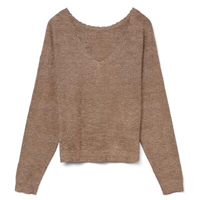 10331841-4795922 VERO MODA Vmmarina Ls 2-Way V-Neck sweter Noos, Fossil, M 10331841-4795922 VERO MODA Vmmarina Ls 2-Way V-Neck sweter Noos, Fossil, M