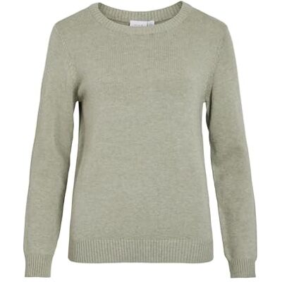 Grün Vila Damski sweter z dzianiny, okrągły dekolt, Oil Green/Szczegóły: melanż, XXL Grün Vila Damski sweter z dzianiny, okrągły dekolt, Oil Green/Szczegóły: melanż, XXL