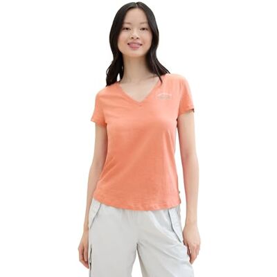 1042787 TOM TAILOR Denim Damski Basic T-shirt z dekoltem w serek, 35155 Burnt Terracotta, XXL 1042787 TOM TAILOR Denim Damski Basic T-shirt z dekoltem w serek, 35155 Burnt Terracotta, XXL