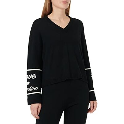 W S V07 10 X 1148 Love Moschino Damski sweter z dekoltem w serek, czarny, 40 W S V07 10 X 1148 Love Moschino Damski sweter z dekoltem w serek, czarny, 40