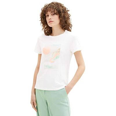 1035470 TOM TAILOR Damski T-shirt , 10315 Whisper White, XXS 1035470 TOM TAILOR Damski T-shirt , 10315 Whisper White, XXS